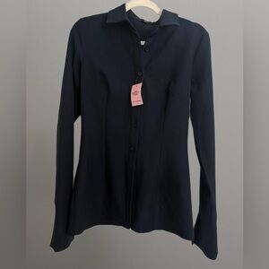 Navy Woven Fitted Button Up Shirt